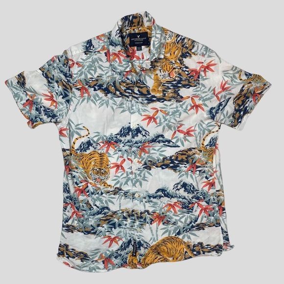 American Eagle Outfitters Other - American Eagle Outfitters Mens Tiger Print Casual Short Sleeve Button Up Size Sm
